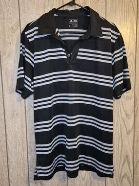 adidas Black and White Striped Polo Shirt